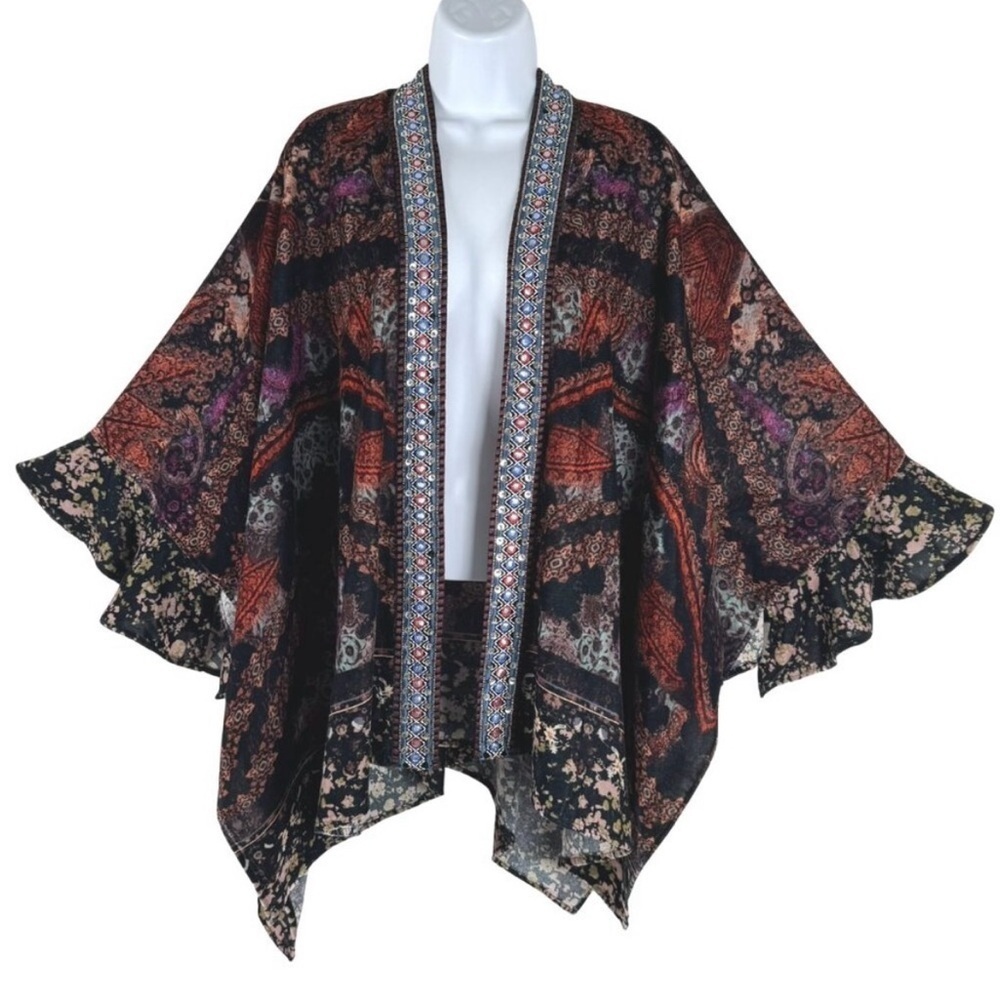 Soft Surroundings Velvet Kimono Topper Open Cardigan One Size Paisley Printed - Picture 14 of 16